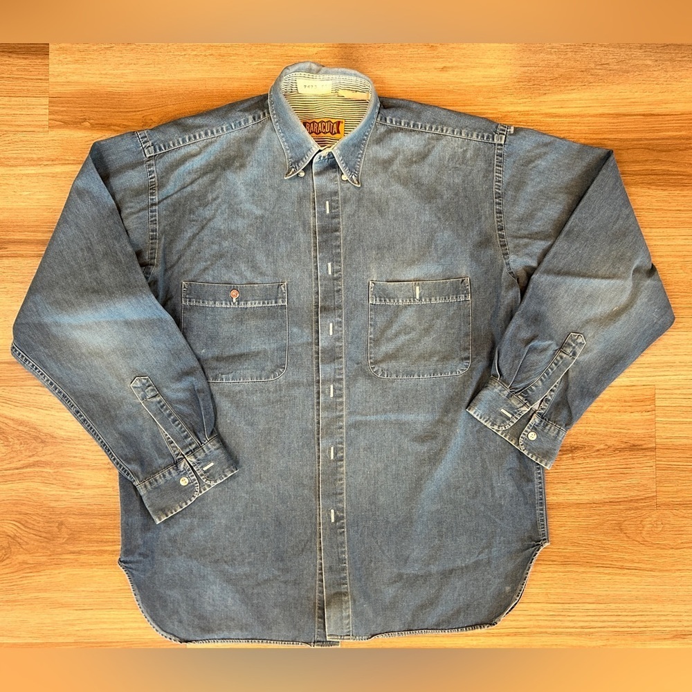 Vintage Barracuta Yellow Label Denim Shirt Browning Tag Large Rare